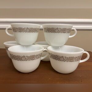 Set of Vintage White Floral Pyrex Teacups